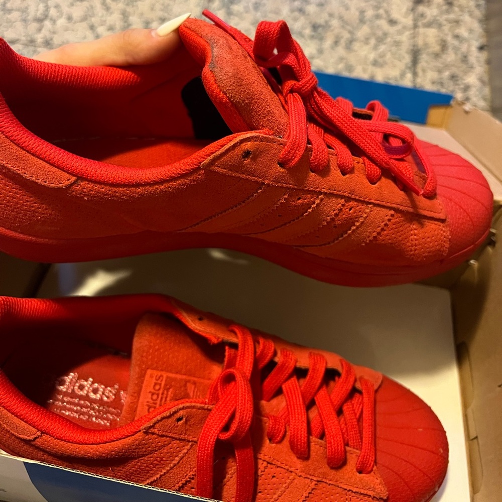 Red adidas superstar W. Slightly worn in good condition